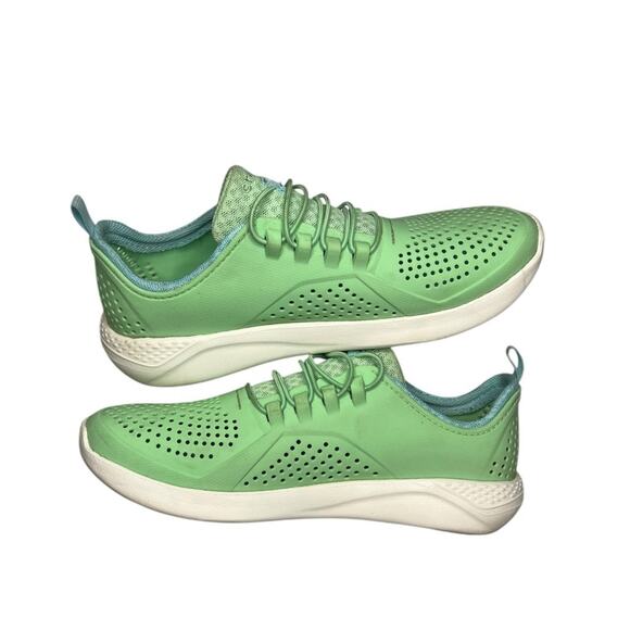 Crocs Women's Green White Perforated Water Sneakers 6 - Picture 2 of 5
